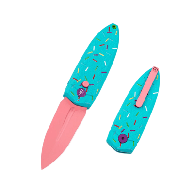 Bestech QUQU 14C28N Pink Painted Aluminum Blue, Printed Sprinkle Pattern Button Lock BG57C-1 - KNIFESTOCK