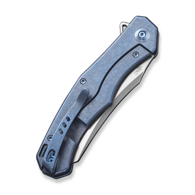 WE Blue Titanium Handle With Blue Diamond Pattern On Presentation Handle Polished Bead Blasted CPM 2 - KNIFESTOCK