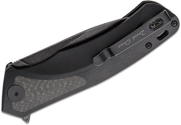 Petrified Fish PF838 Pub Black Stonewashed D2 Carbon Fiber With Black G10 PF838CDW - KNIFESTOCK
