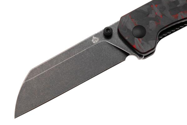 QPS Penguin V2 D2, schwarzer Stonewash, Griff: Roter geschredderter CF-Overlay G10 QS130V2- - KNIFESTOCK