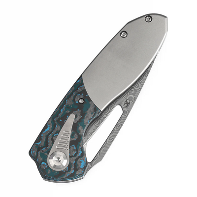 KANSEPT Thoth Damascus 0.137&#039;&#039;/3.5mm Bead Blasted Titanium + Arctic Storm Fatcarbon K1075A2 - KNIFESTOCK