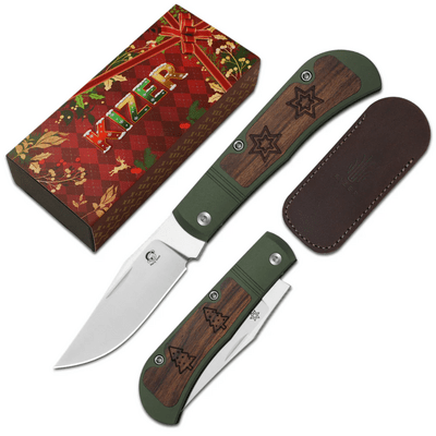 Kizer Trestle S45VN Aluminium &amp; Mkuruti Wood -  Xmas edition - KNIFESTOCK