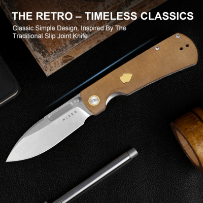 Kizer Retro | Nitro-V | Micarta &amp; Brass | - KNIFESTOCK