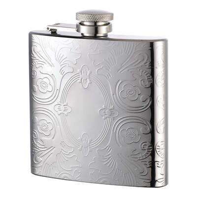 Herbertz Flasque de poche Herbertz, 170 ml, acier inoxydable, poli, motif floral, fermeture sécurisé - KNIFESTOCK