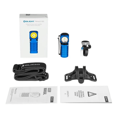 Olight Perun 2 Mini Rechargeable LED Flashlight (Blue) with Headlamp Headband - KNIFESTOCK