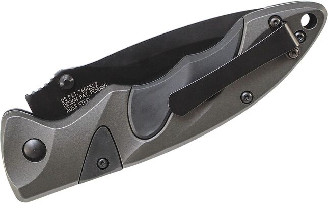 Schrade Zwart AUS-8 Lemmet, AK Kleur Aluminium Handvat met Zwarte Inzetstukken, Duimstuds, Sure-Lock - KNIFESTOCK
