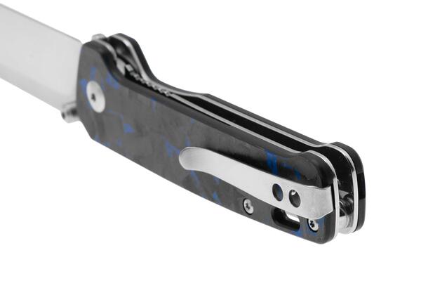 QPS Penguin V2 D2, 2-Ton-Finish Stonewash - Satin, Griff: Blau zerkleinertes CF ove - KNIFESTOCK