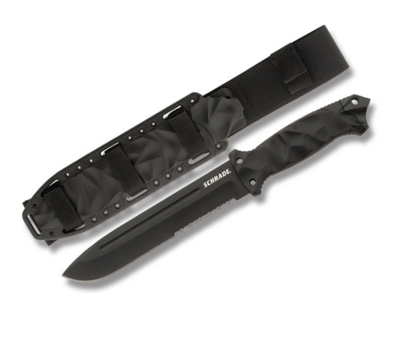 Schrade Lg Cu Lamă Fixă, Oțel Carbon Înalt SK5, Lamă Acoperită cu Pulbere Neagră, Capăt Metalic, Bal - KNIFESTOCK