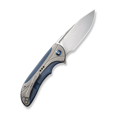 WE Blue Titanium Handle With Polished Bead Blasted Titanium Inlay Hand Rubbed Satin CPM 20CV Blade N - KNIFESTOCK