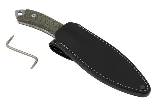 MKM POCKET TANGO 1 – MAGNACUT MUK SW bld, GRN CNV MICARTA hdl, +POCKET LEATHER SHEATH MK PT1-GC - KNIFESTOCK