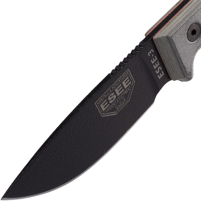 ESEE Knives Model 3 Modified Pommel musta terä, harmaa kahva 3PM tuppi + klipsi - KNIFESTOCK