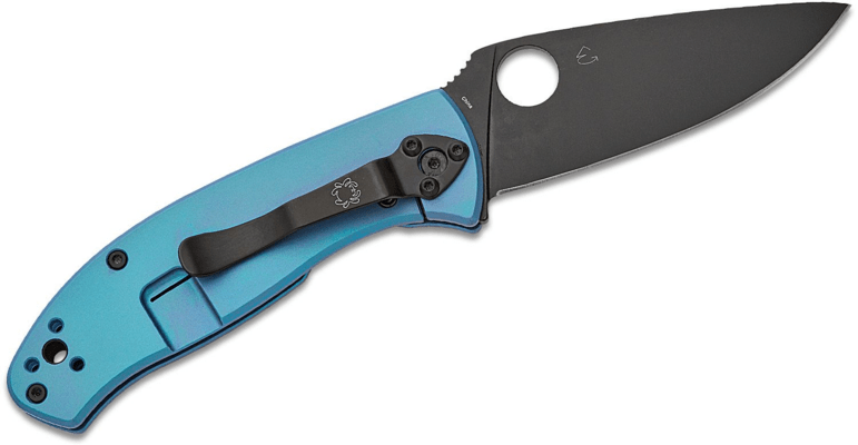 Spyderco C122TIBLBKP TENACIOUS BLUE TI BLACK PLAINEDGE - KNIFESTOCK