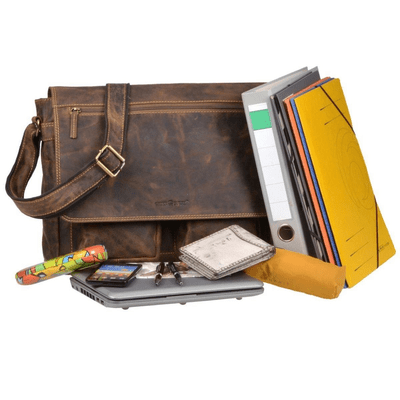 GreenBurry Vintage Leather Shoulder Bag with Laptot compartment Antique brown 35x32cm - KNIFESTOCK
