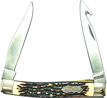 Schrade Pro Skinner 2 Blade Muskrat cu lamă Clip Point &amp; Clip Point cu cârlig pentru jupuire &amp; bloca - KNIFESTOCK