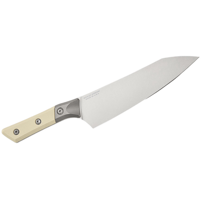 Microtech 8&quot; CHEF KNIFE STONEWASH STANDARD TITANIUM BOLSTER IVORY G-10 3000B-10I - KNIFESTOCK