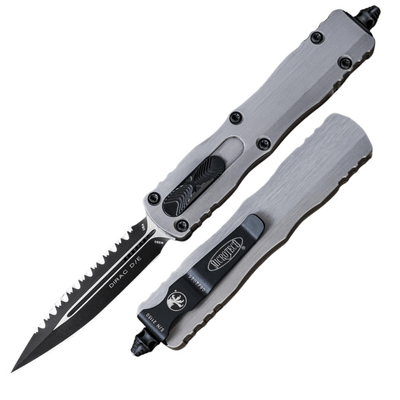 Microtech DIRAC D/E BLACK FULL SERRATE NATURAL CLEAR 225-3NC - KNIFESTOCK