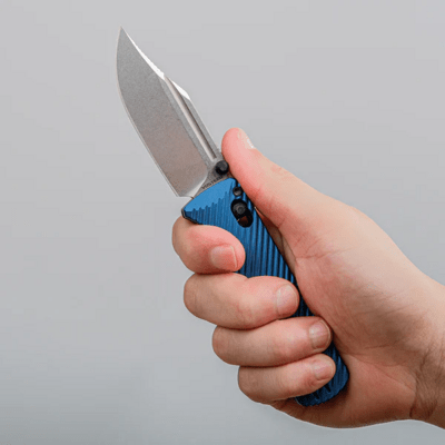 Vosteed Vombat M390 Stonewash Aluminum Steel Blue A4108 - KNIFESTOCK