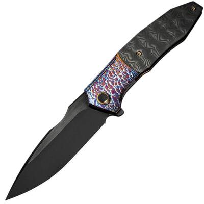 WE Flamed Titanium Handle With Rose Carbon Fiber InlayBlack Stonewashed Bevels, - KNIFESTOCK