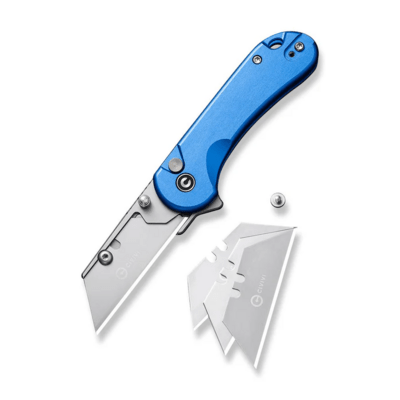 CIVIVI Elementum Utility Blue Aluminum Handle Stonewashed S/S Blade Holder Plain - KNIFESTOCK