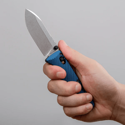Vosteed Vombat M390 Stonewash Aluminum Steel Blue A4103 - KNIFESTOCK