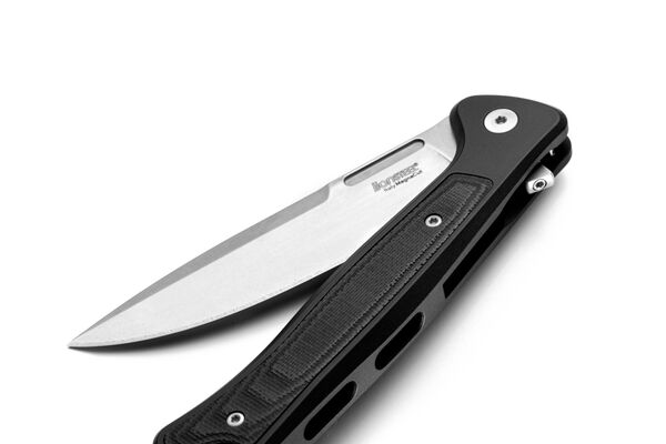 Lionsteel Solid BLACK Aluminum knife, MagnaCut blade STONE WASHED, Black Canvas inlay  SK01A BS - KNIFESTOCK