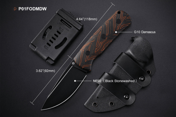 Petrified Fish PFP01FBeluga Fekete Stonewashed N690 Narancs Gmascus G10 PFP01FODM - KNIFESTOCK