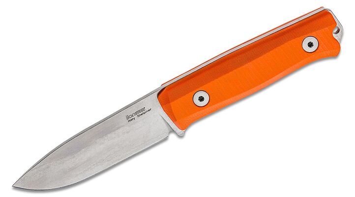 Lionsteel Fixed Blade Sleipner Steel stone washed, ORANGE G handle, leather sheath B40 GOR - KNIFESTOCK