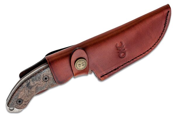 Ontario Hiking Fixed Blade Knife 3.4&quot; Satin Drop Point, Brown/Black Micarta Handles, Leather  ON8187 - KNIFESTOCK