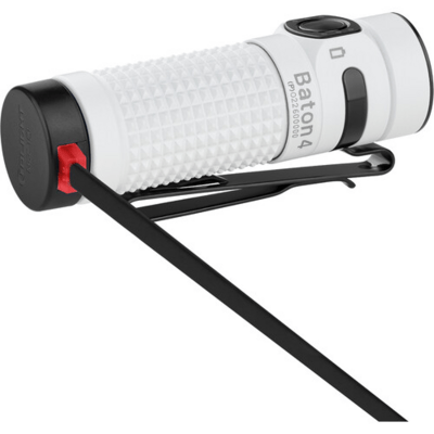 Latarka Olight Baton 4 Premium Edition z bezprzewodowym etui ładującym (biała, 1300 lumenów) - KNIFESTOCK