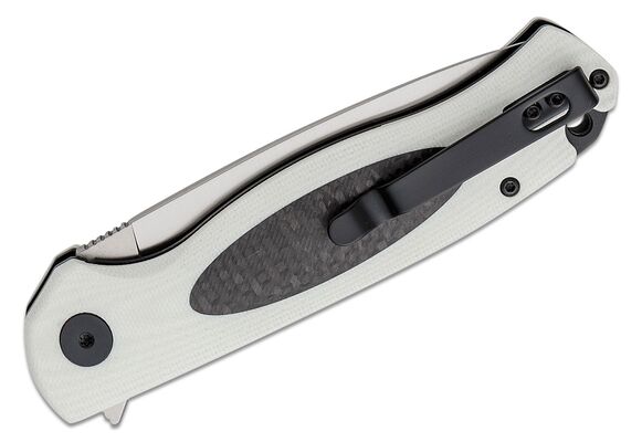 Petrified Fish PFB03 Stamp Satin D2 Carbon Fiber With White G10 PFB03WS - KNIFESTOCK