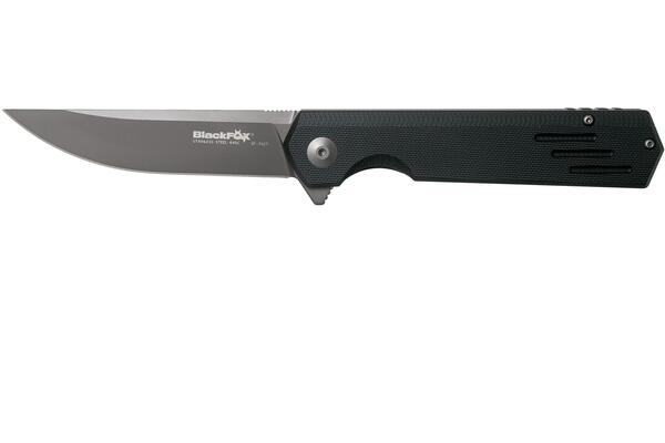 BLACK FOX Revolver Harmaa Suora Terä, Musta G10 Kahvat, Liner Lock BF-740 TI - KNIFESTOCK