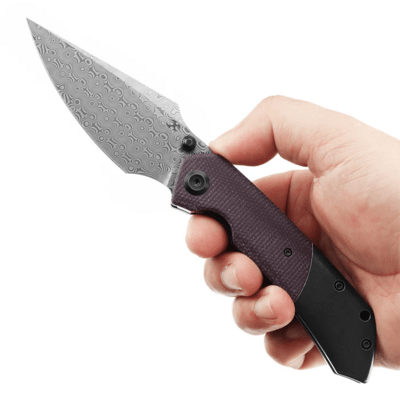 Kansept Fenrir Damascus Blackwash Titanium + Purple Micarta handle K1034Z2 - KNIFESTOCK