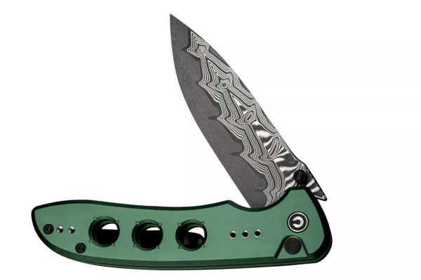 Civivi Hyperpulse CIVIVI Green Aluminum HandleDamascus BladeButton Lock Overal - KNIFESTOCK