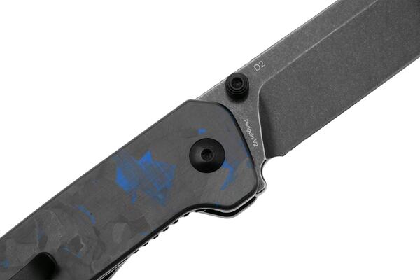 QPS Penguin V2 D2, schwarzer Stonewash, Griff: Blaues zerkleinertes CF-Overlay G10 QS130V2 - KNIFESTOCK