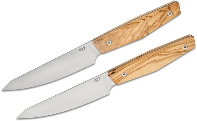 MKM PRIMA – STEAK KNIFE, 10,5 CM X50CrMoV15, SATIN S/S bld, OLIVE WOOD hdl, 2 pc SET MK PRST2-O - KNIFESTOCK