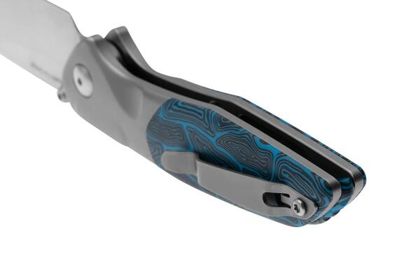 Real Steel Hoeft | Satin | Silver Titanium &amp; Blue Damascus G10 RE-7901DB - KNIFESTOCK