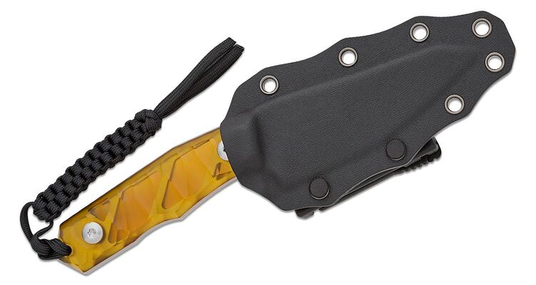 CIVIVI Polished Yellow Ultem Handle Stonewashed D2 Blade With 1PC Black Lanyard, Black Kydex Sheath  - KNIFESTOCK