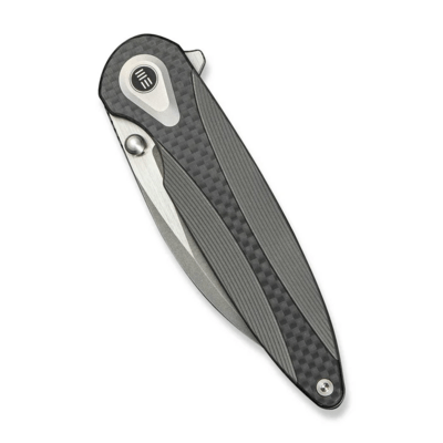 Zenthra Gray Titanium Handle With Twill Carbon Fiber InlayGray Stonewashed Bohler M390 - KNIFESTOCK