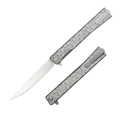 Ocaso Solstice Engraved Titanium + Satin / Scroll Pattern 10ESS - KNIFESTOCK