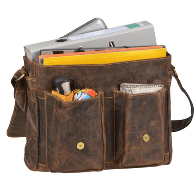 GreenBurry Vintage Leather Shoulder Bag with Laptot compartment Antique brown 35x32cm - KNIFESTOCK