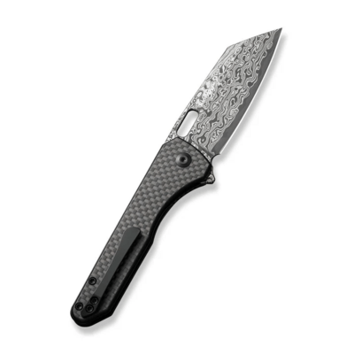 CIVIVI Nugz Twill Carbon Fiber Overlay On Black G10 HandleDamascus BladeLiner - KNIFESTOCK