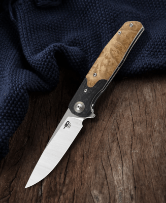 Bestech ASCOT 14C28N, Satin, Interlayer avec Carbon Fiber et G10+ bois lightburl BG19D - KNIFESTOCK