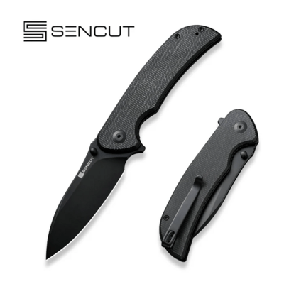 Sencut Borzam Black Canvas Micarta Handle Black 9Cr18MoV BladeLiner Lock S23077 - KNIFESTOCK