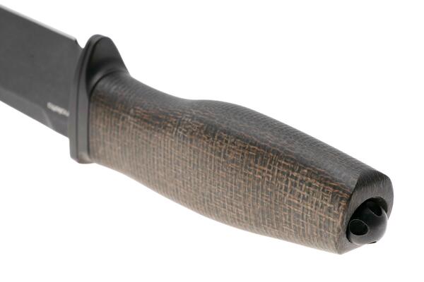 Lion Steel Feststehendes Messer M390 SCHWARZE Klinge, GRÜNES Burlap, Ti-Parierstange, Lederscheide - KNIFESTOCK