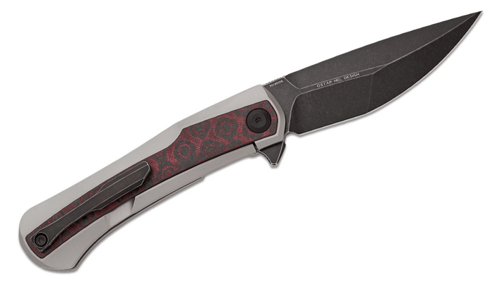 Kansept Kratos Black CPM S35VN Titanium Handle + Red &amp; Black Carbon Fiber Inlay K1024A9 - KNIFESTOCK