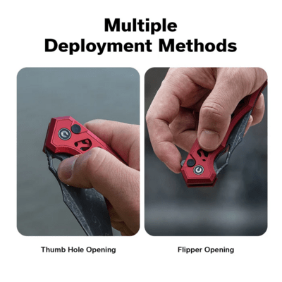 Civivi Anaaki Skeletonized Red Aluminum HandleDamascus BladeButton Lock - KNIFESTOCK