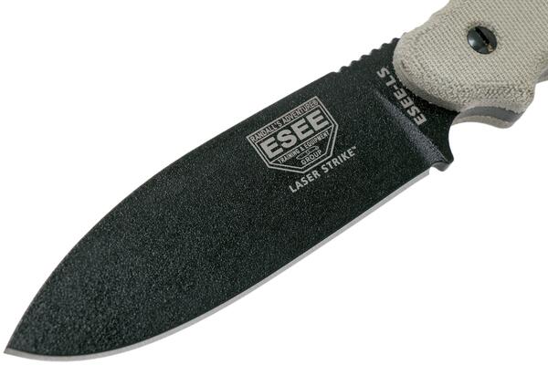 ESEE Laser Strike Knife, Black Blade, Micarta Handles, Kydex Sheath ESEE-LS-P-E - KNIFESTOCK