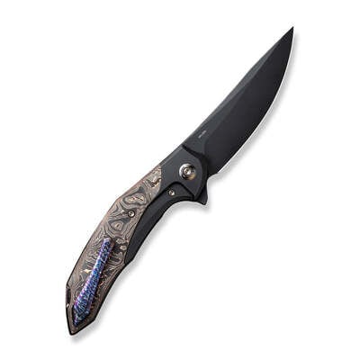 WE Merata Black Titanium Handle With Copper Foil Carbon Fiber Inlay Black Stonewashed CPM 20CV Blade - KNIFESTOCK