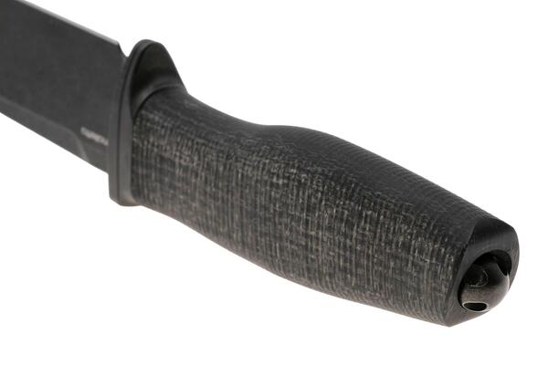 Lion Steel Feststehendes Messer M390 SCHWARZE Klinge, SCHWARZES Burlap, Ti-Parierstange, Lederscheid - KNIFESTOCK