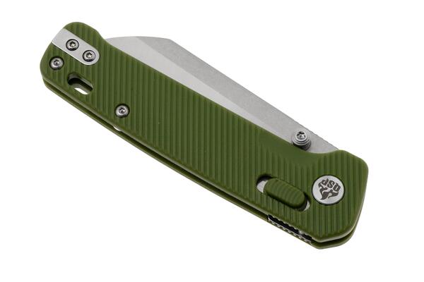 QPS Penguin Glyde 14C28N, finitura a 2 toni stonewash - satinata, Manico: FRN verde OD - KNIFESTOCK